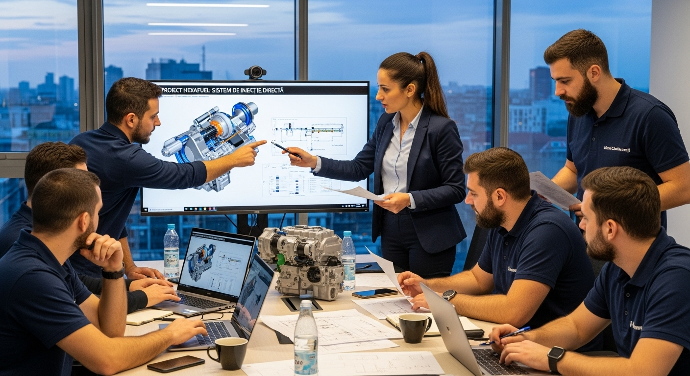 Echipa HexaCarburanți într-o ședință tehnică